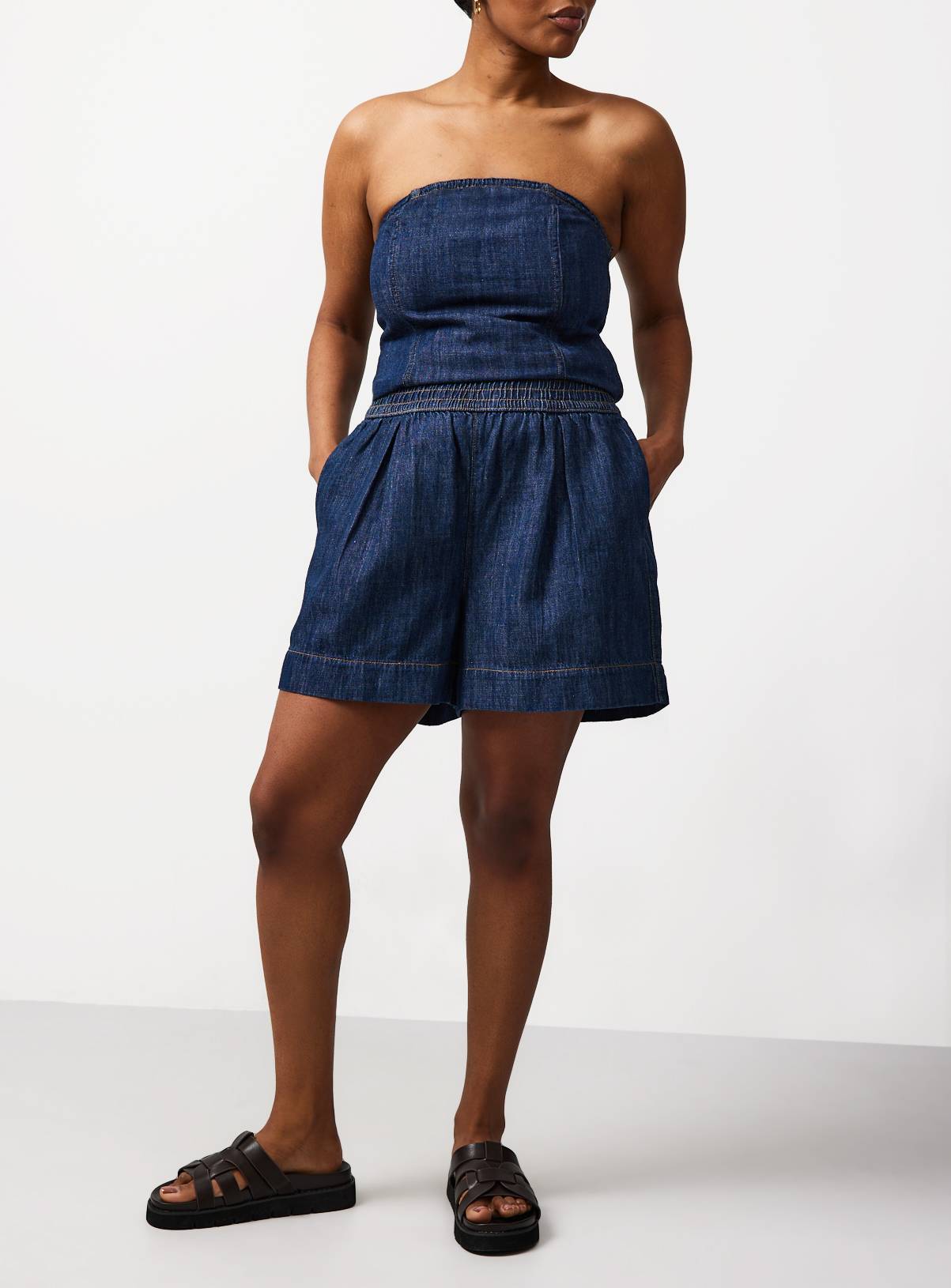 Dark Denim Linen Blend Pull On Co-ord Shorts 6 - Image 1